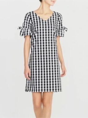 J. Crew Black & White Gingham Tie Sleeve mini  Dress Size XXS